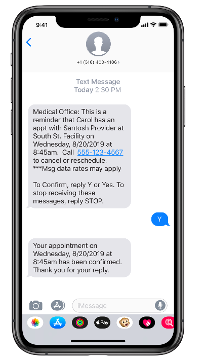 Screenshot of 2 way SMS